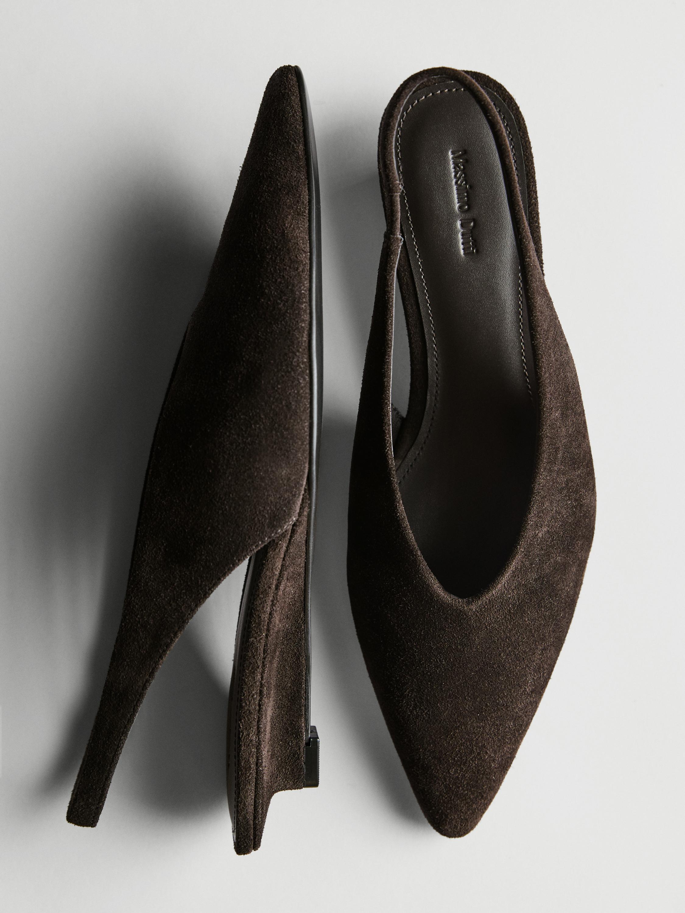 Split suede leather slingback shoes
